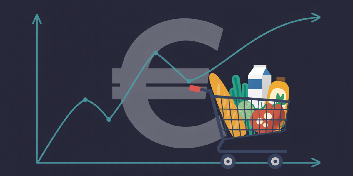 Einkaufswagen vor Eurozeichen als Symbolbild für Inflation