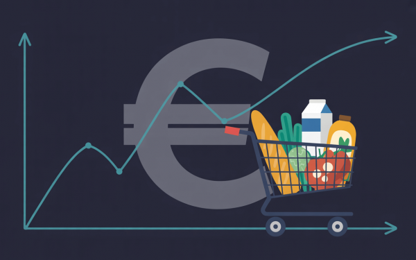 Einkaufswagen vor Eurozeichen als Symbolbild für Inflation